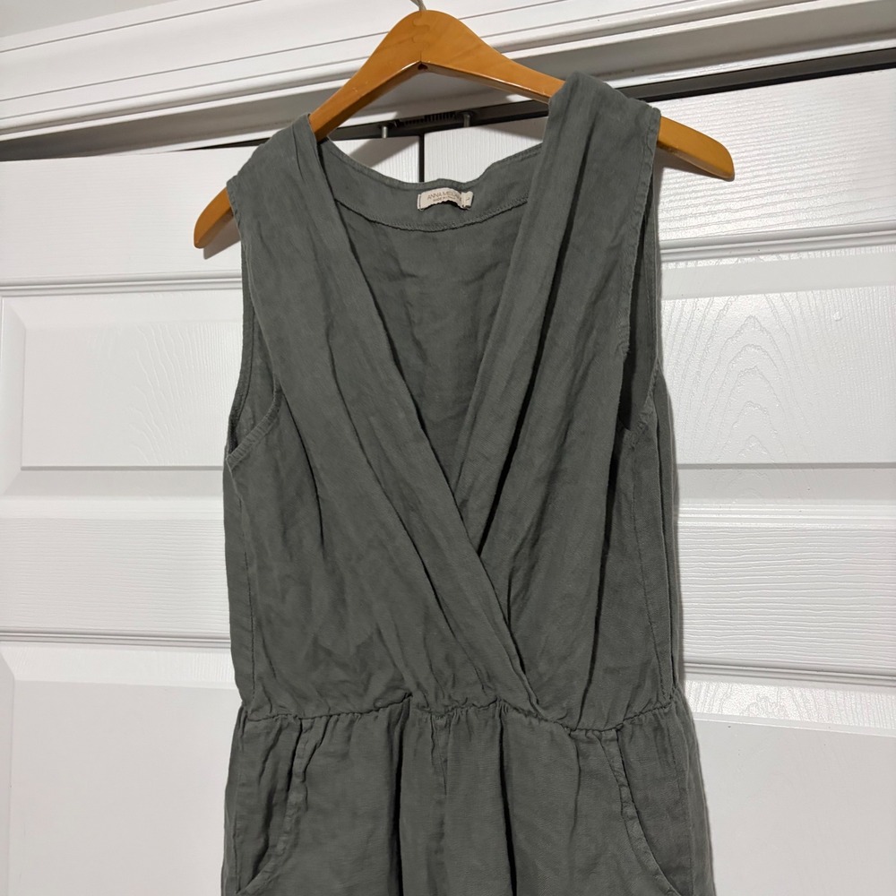 Anna MelanI Jumpsuit Women L Olive Green Linen Relaxed Artsy Core Italy Boho